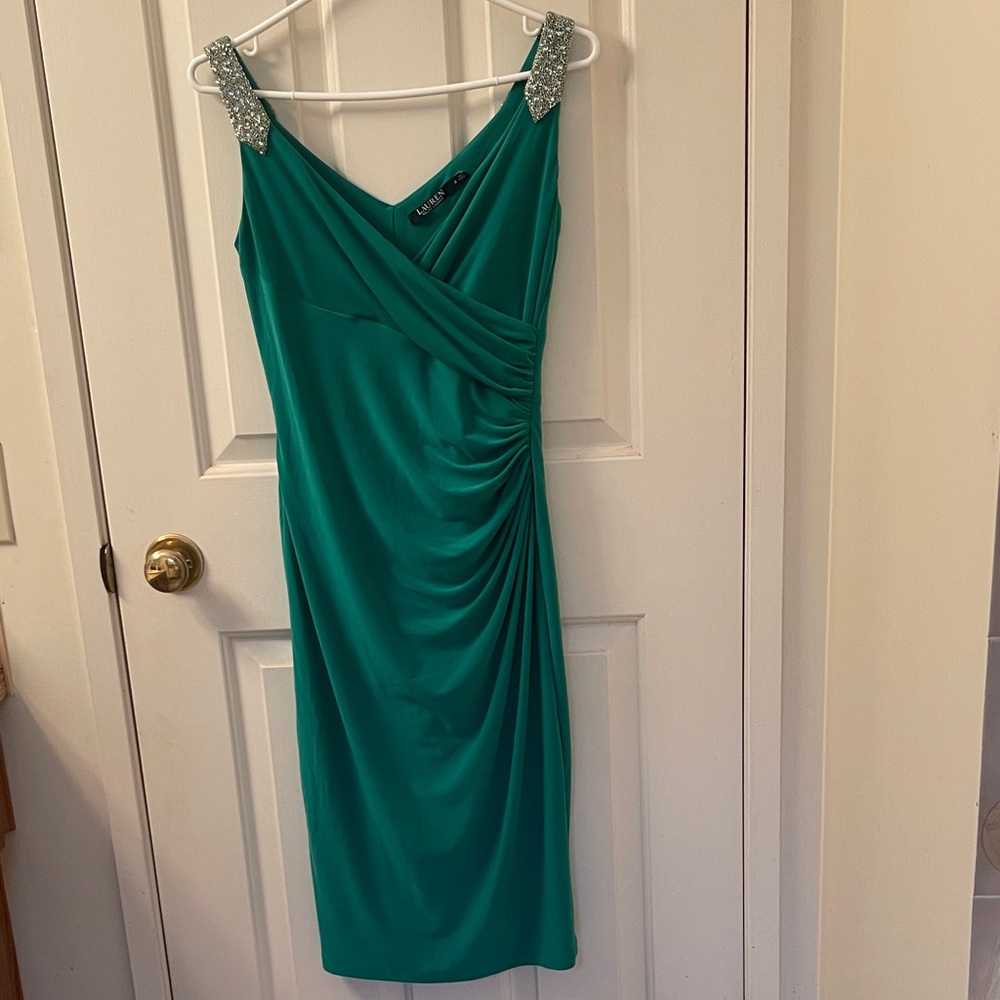 Lauren Ralph Lauren Green Dress with Embellished Straps Size 2